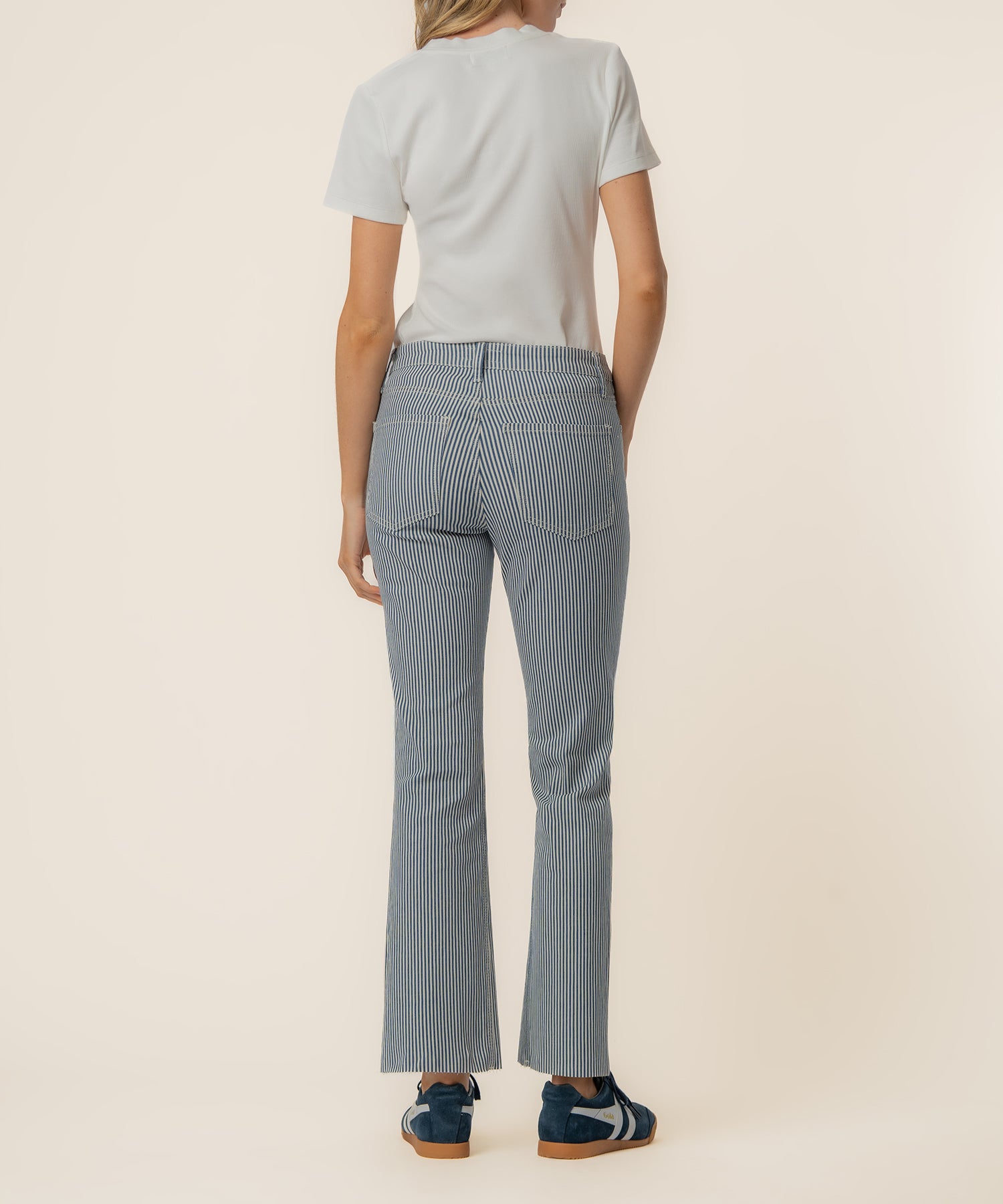 Kelsey Twill Stripe High Rise Ankle Flare in Navy/Ivory