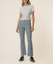 Kelsey Twill Stripe High Rise Ankle Flare in Navy/Ivory