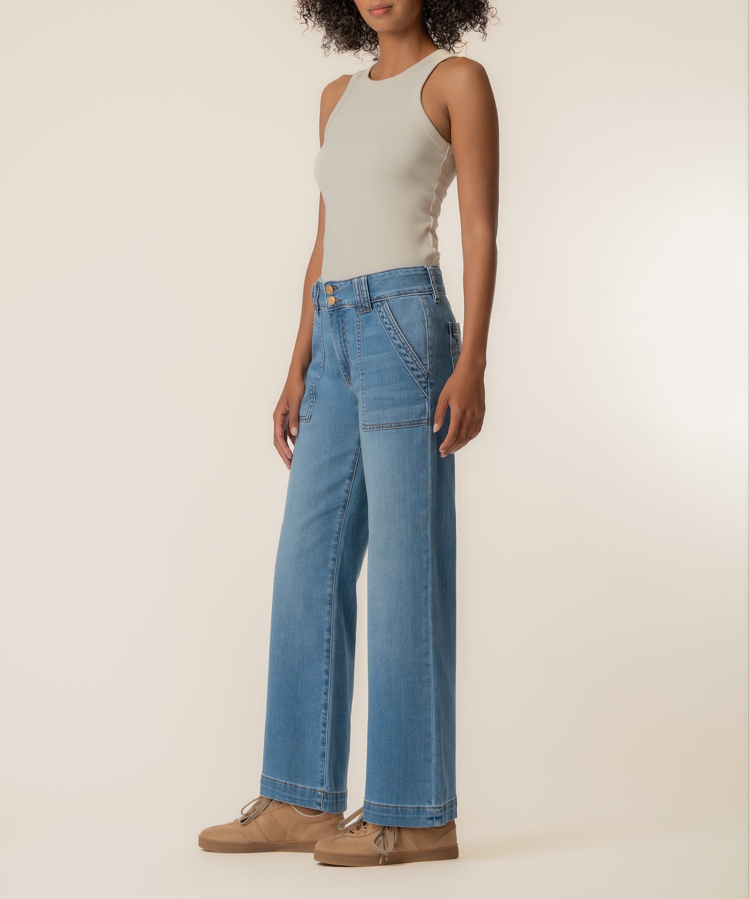 Jodi High Rise Wide Straight Leg, Petite in Draft Wash