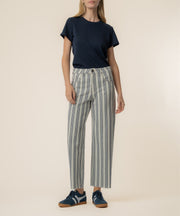 Gwen Stripe High Rise Wide Straight Leg, Petite in Navy/Ivory
