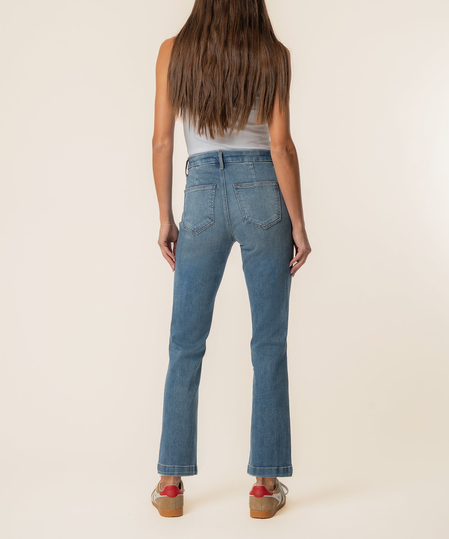 Kelsey High Rise Ankle Flare In Wealth Wash