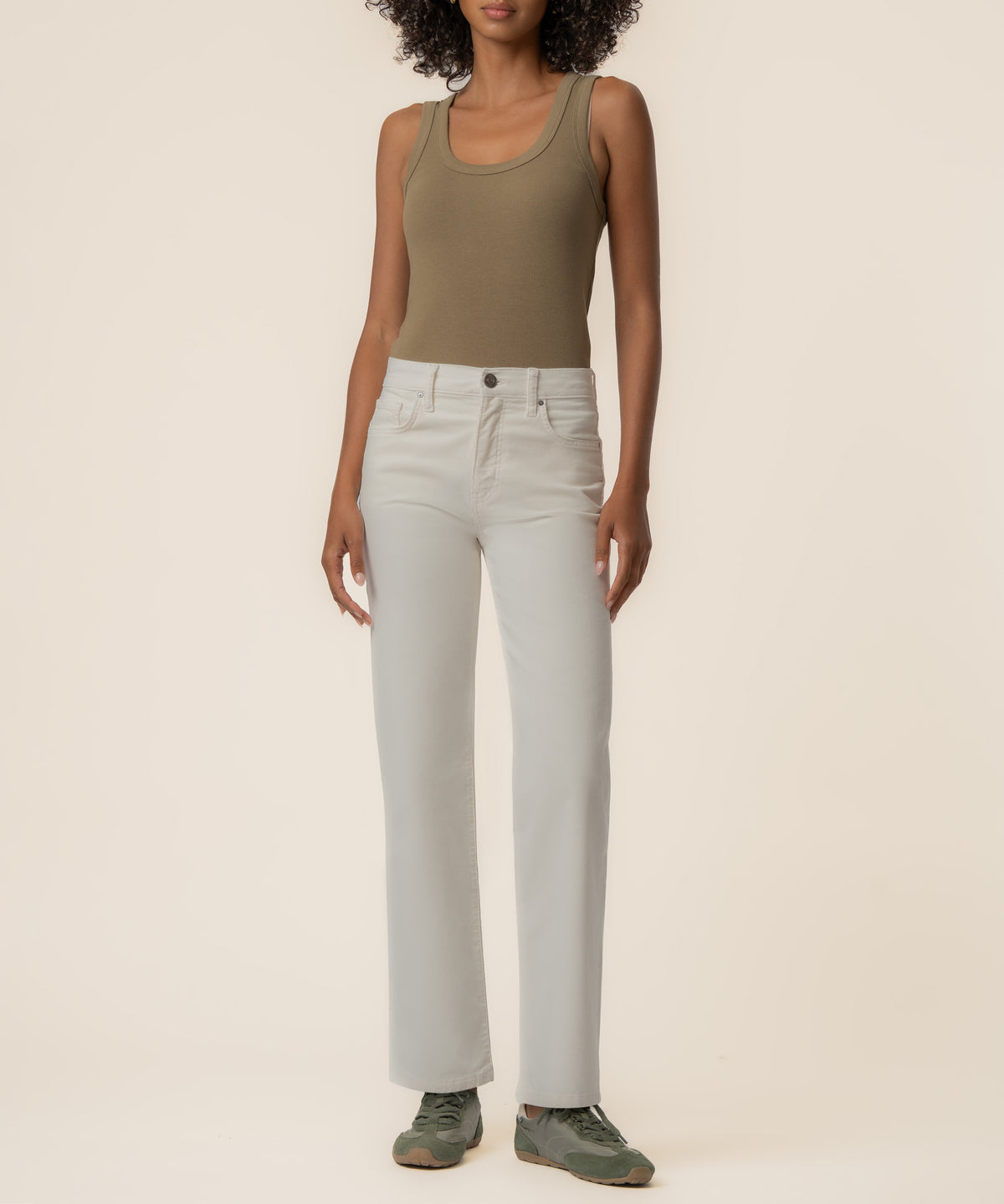 Avery Corduroy High Rise Straight Leg in Cloud White