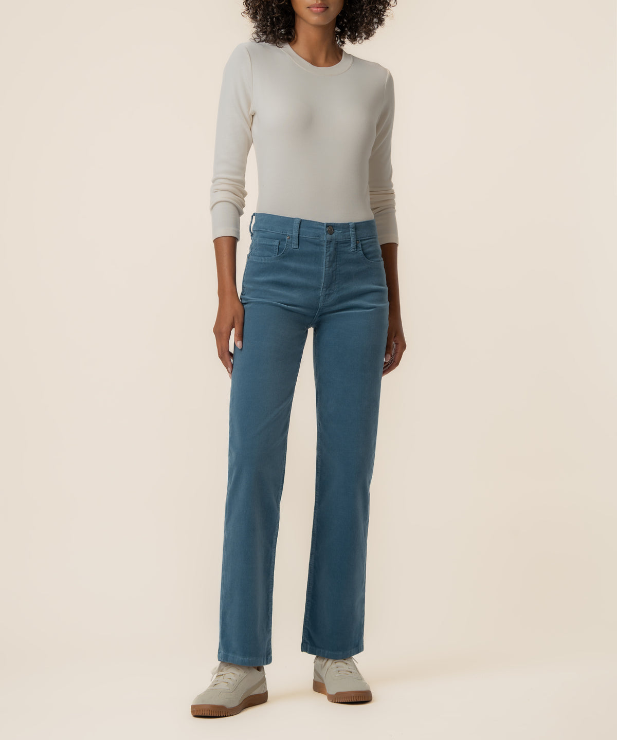 Avery Corduroy High Rise Straight Leg in Elba Blue