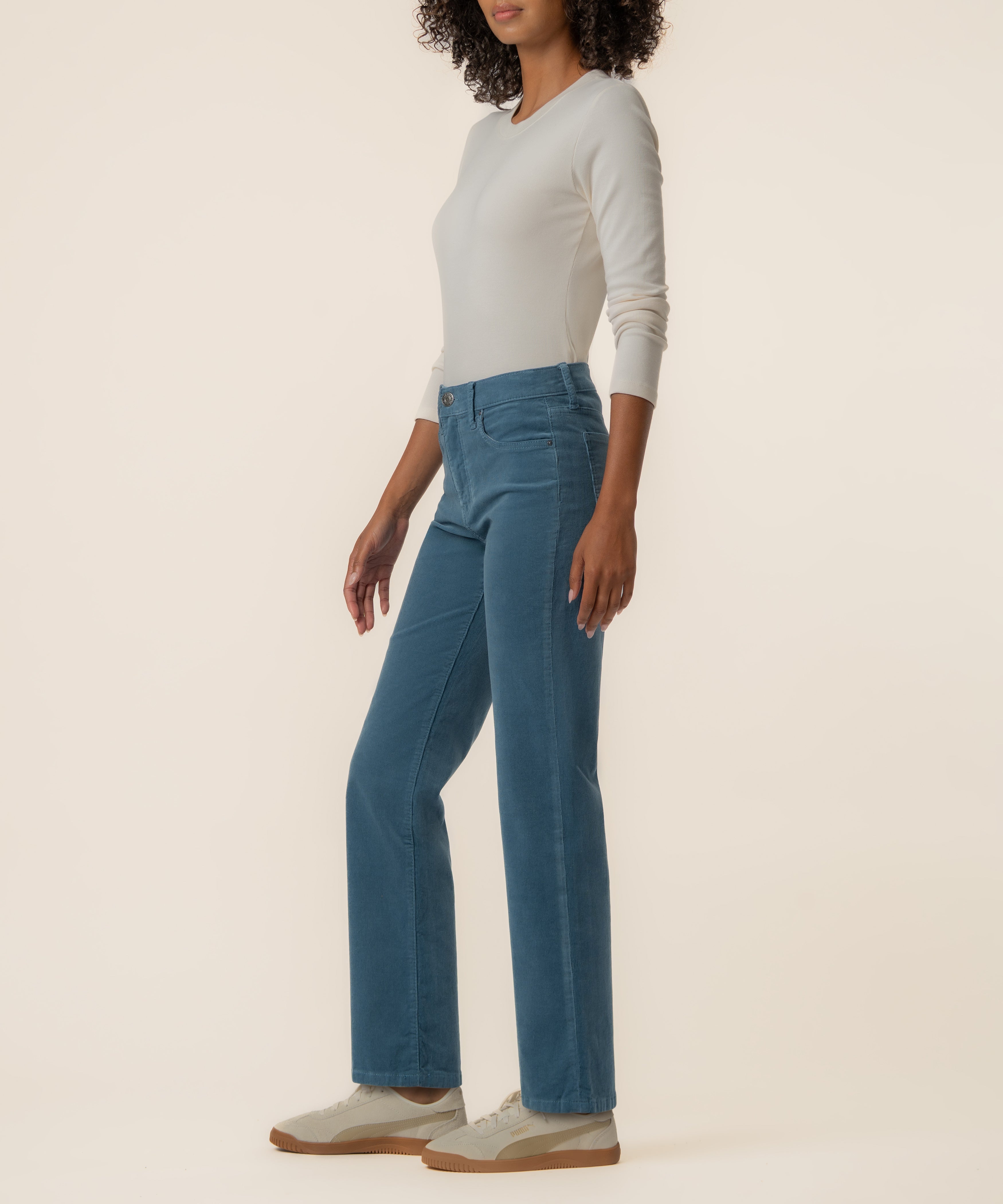 Avery Corduroy High Rise Straight Leg in Elba Blue