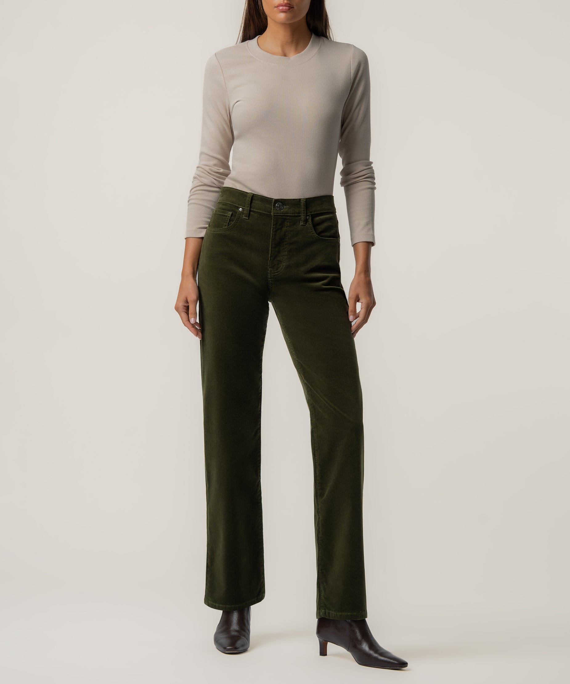 Avery Corduroy High Rise Straight in Tuscan Olive