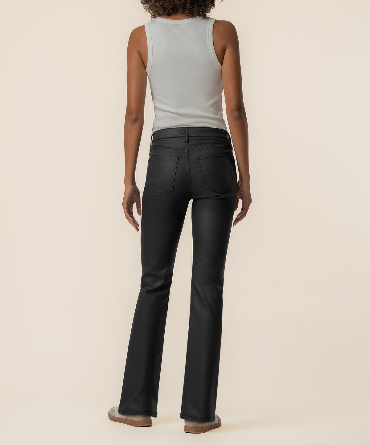 Kelly Coated High Rise Flare, Petite in Matte Black