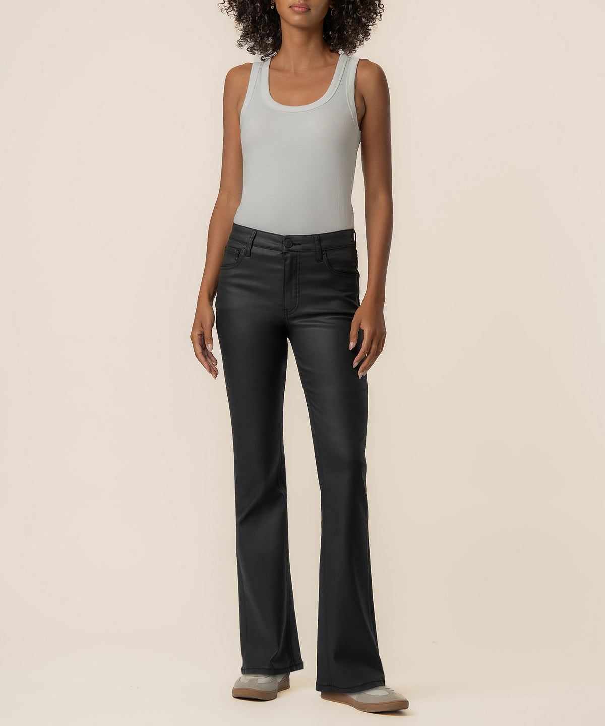 Kelly Coated High Rise Flare in Matte Black