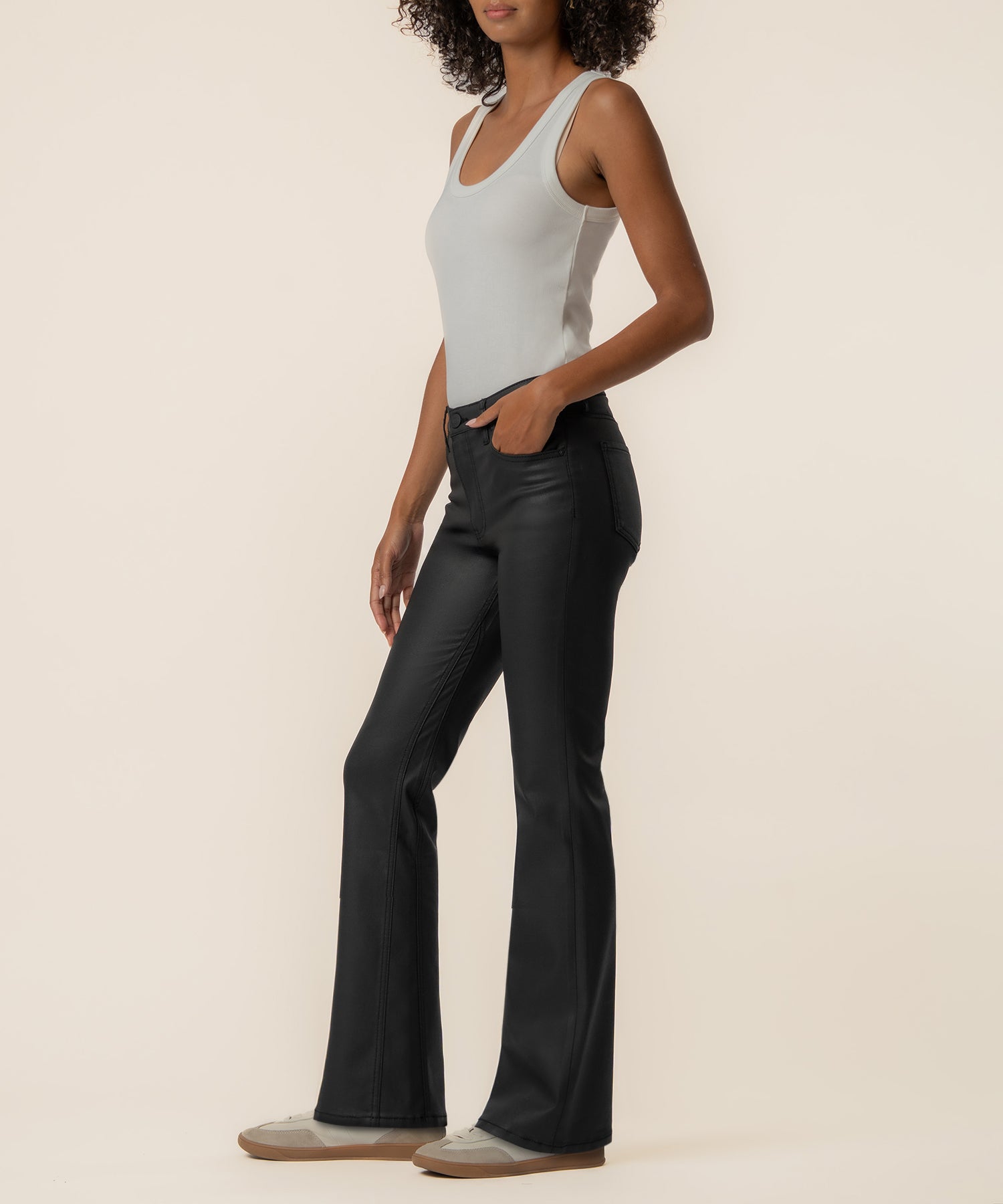 Kelly Coated High Rise Flare in Matte Black