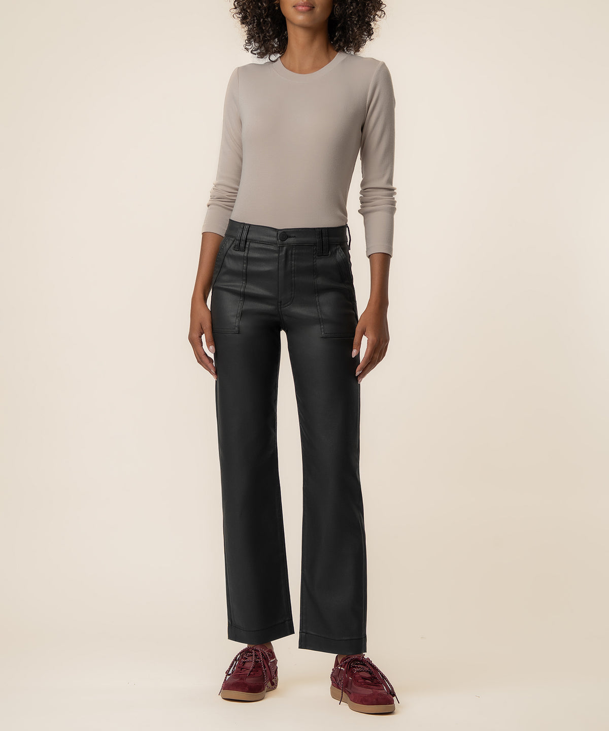 Avery Coated High Rise Straight Leg in Matte Black