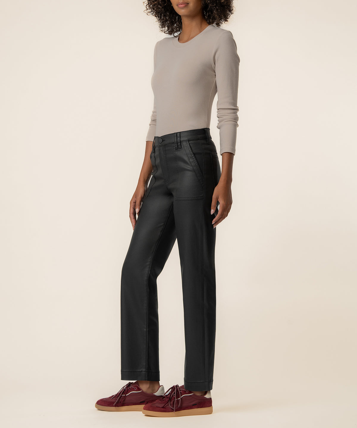 Avery Coated High Rise Straight Leg in Matte Black