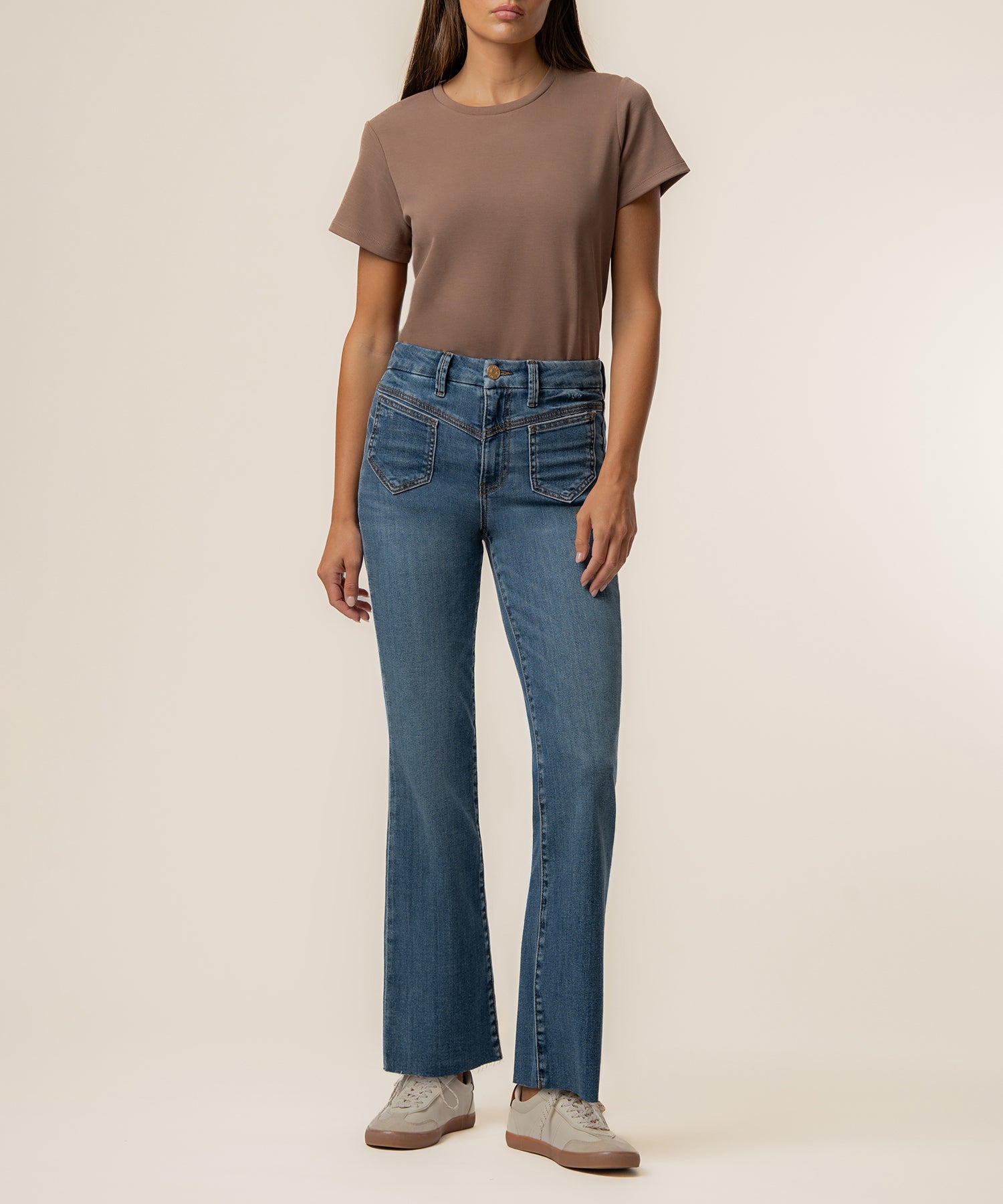 Kelsey High Rise Ankle Flare, Petite in Peak Wash