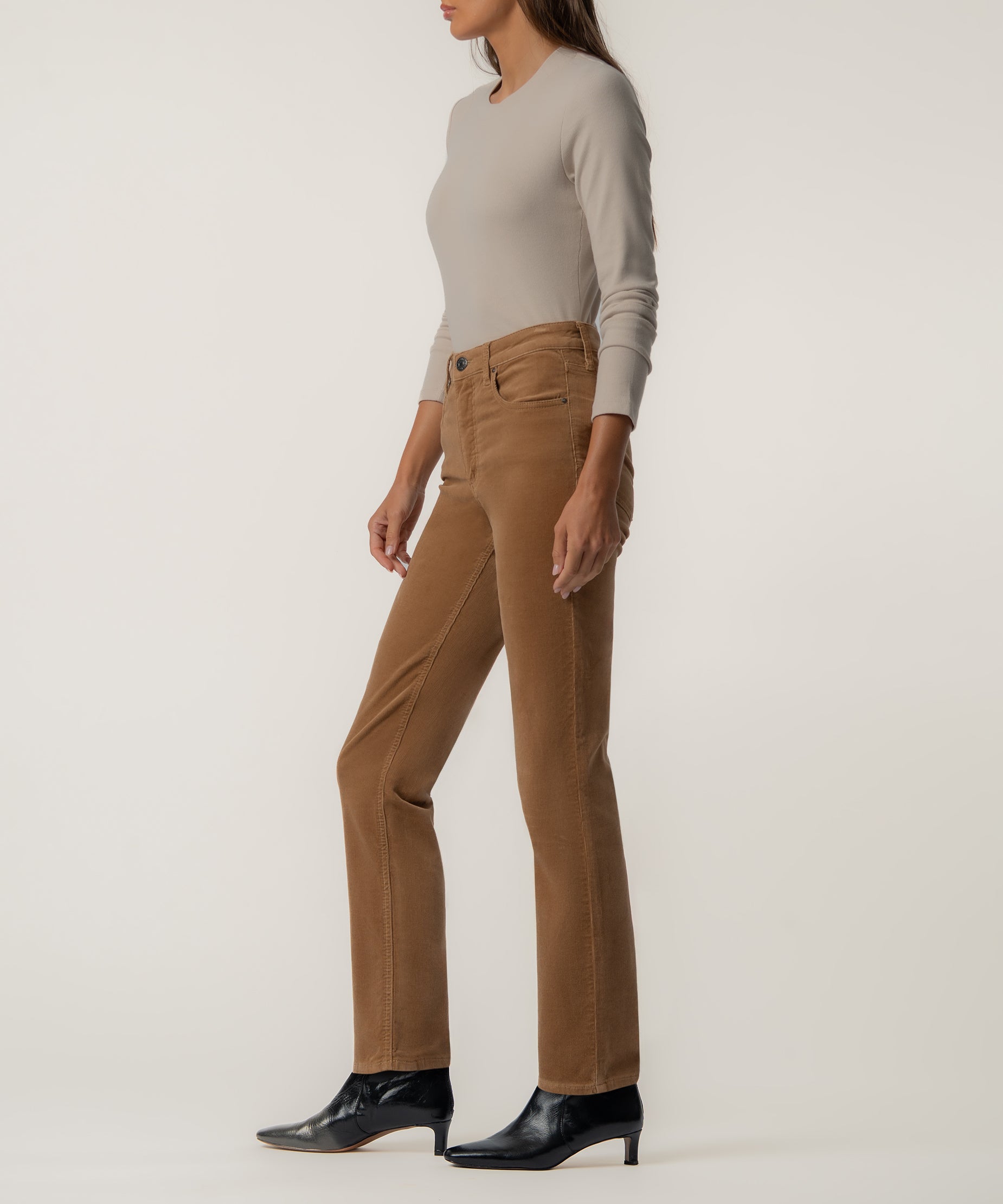 Quinn Corduroy High Rise Mom Pant Petite in Camel