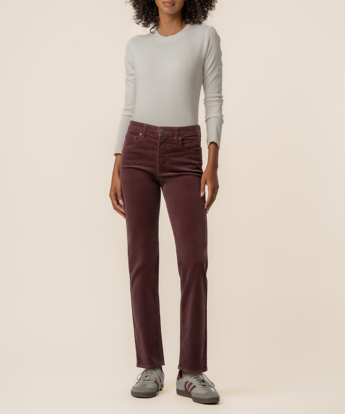 Quinn Corduroy High Rise Mom Pant Petite in Mauve