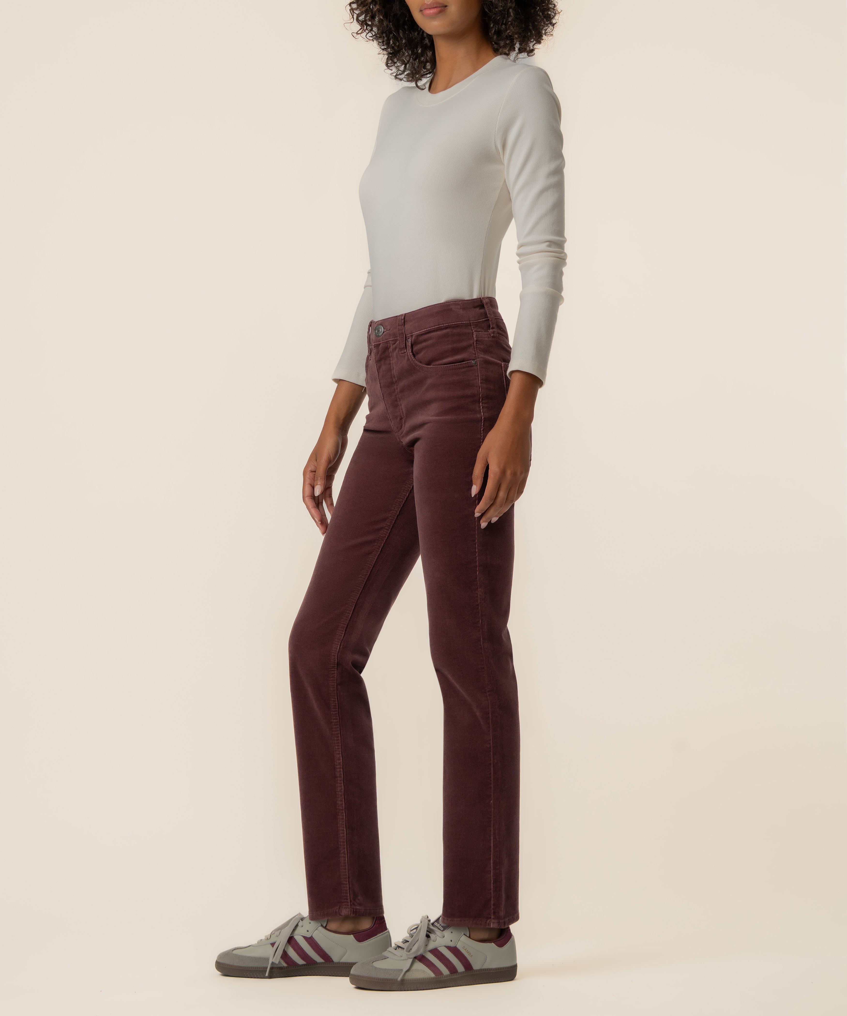 Quinn Corduroy High Rise Mom Pant Petite in Mauve