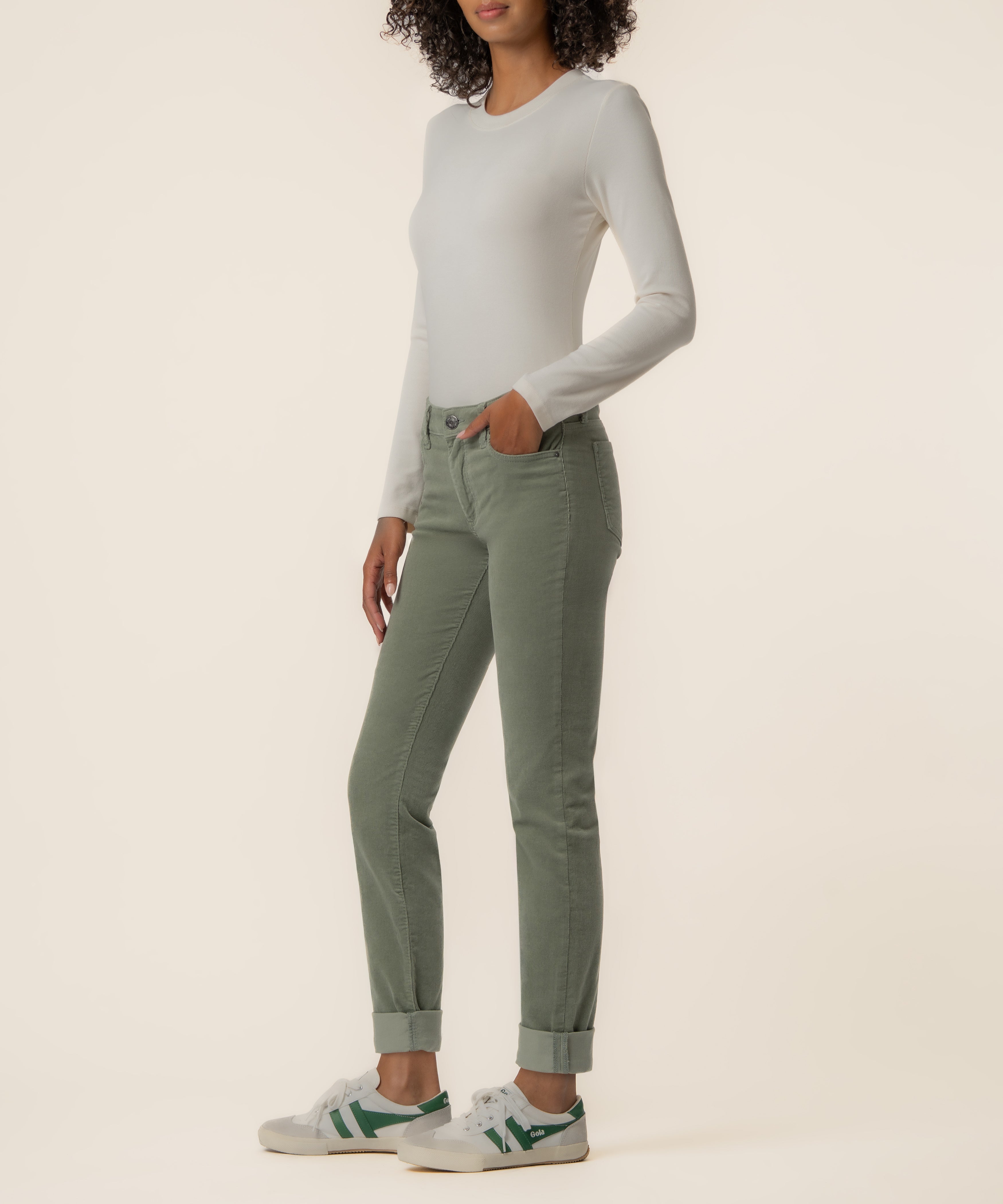 Catherine Corduroy Mid Rise Boyfriend in Sea Star