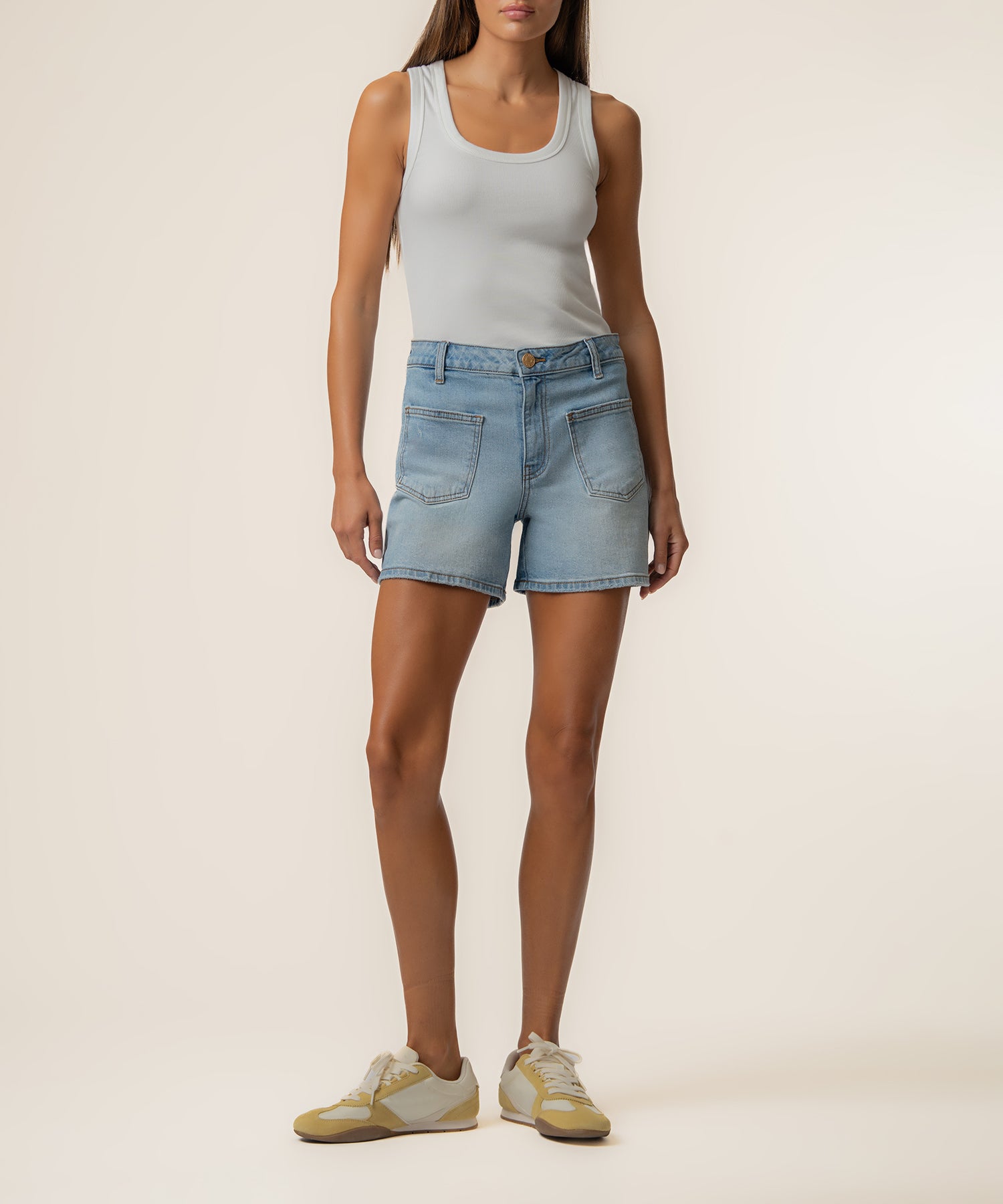 Jane High Rise Long Short in Restore Wash