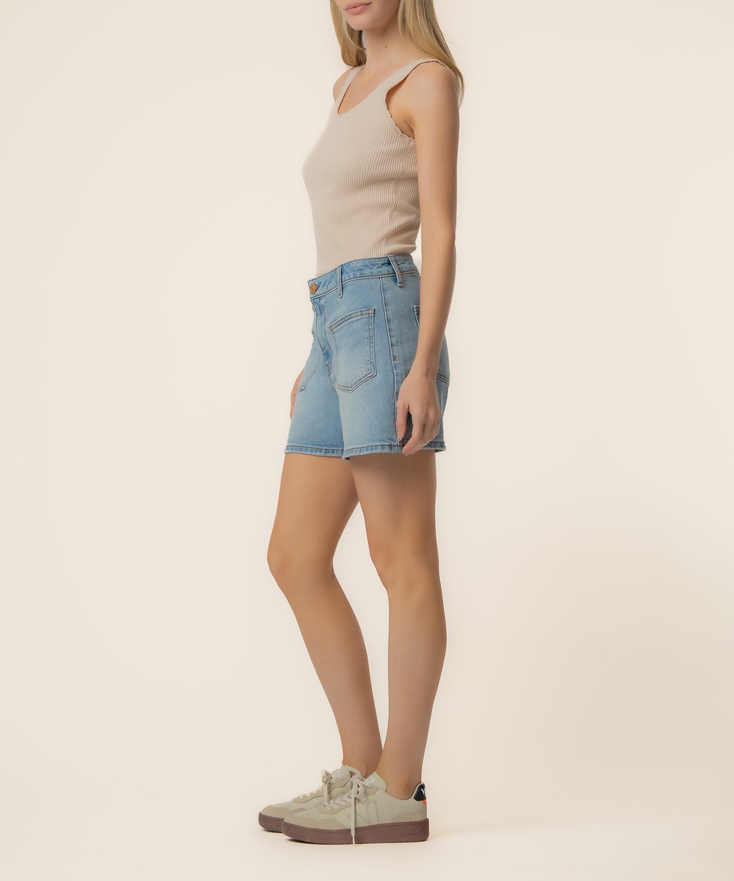 Jane High Rise Long Short in Restore Wash