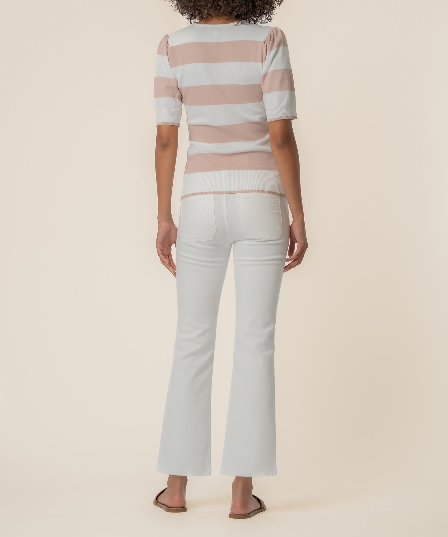 Yona Striped Knit Sweater in White/Blush