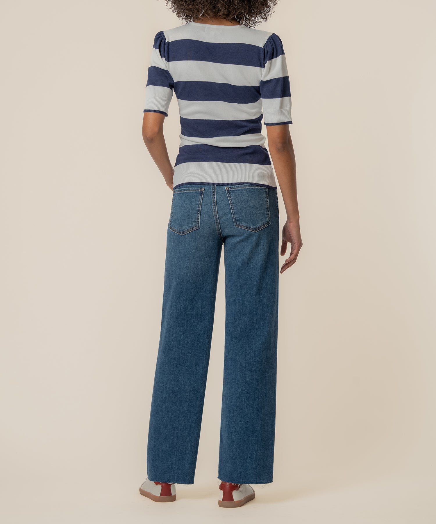 Yona Striped Knit Sweater in White/Navy