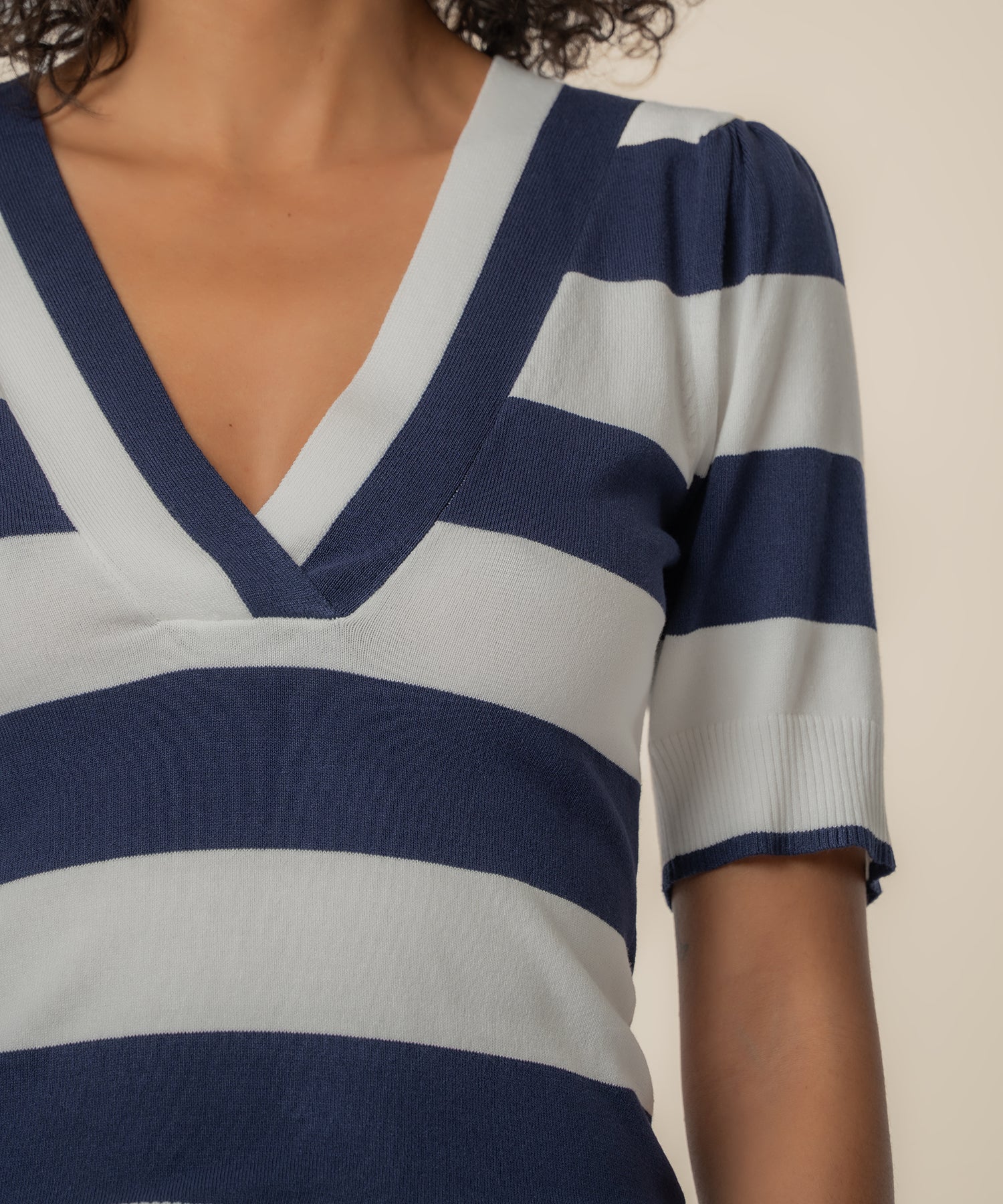 Yona Striped Knit Sweater in White/Navy