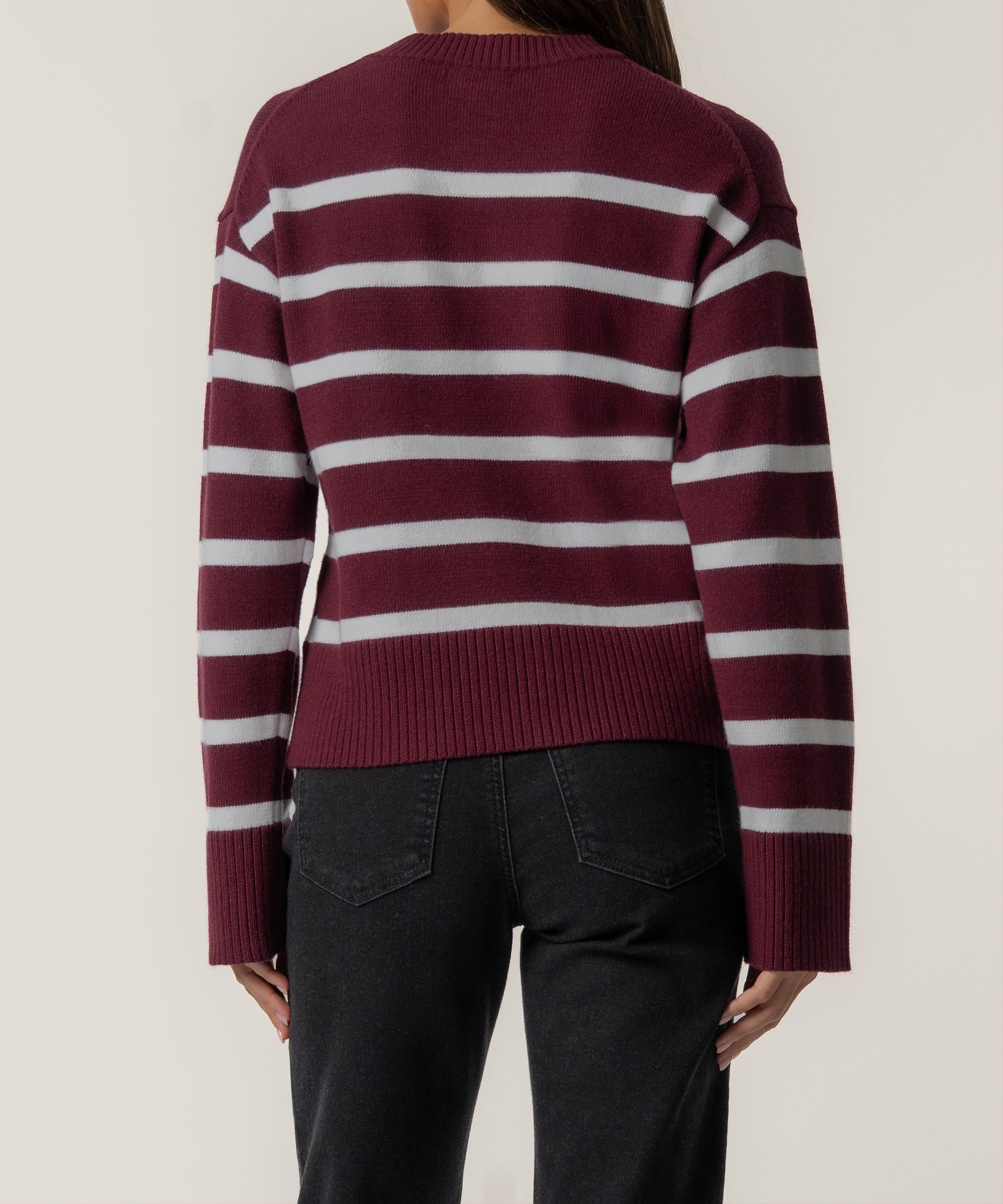 Sam Stripe Sweater Knit in Bordeaux/Ivory - Kut from the Kloth