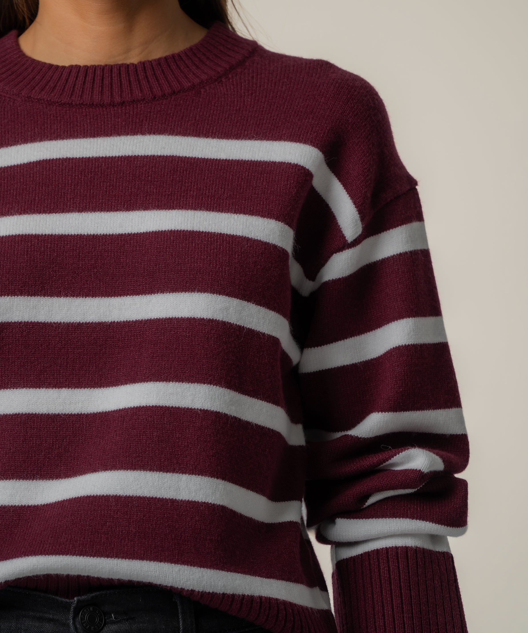 Sam Stripe Sweater Knit in Bordeaux/Ivory - Kut from the Kloth