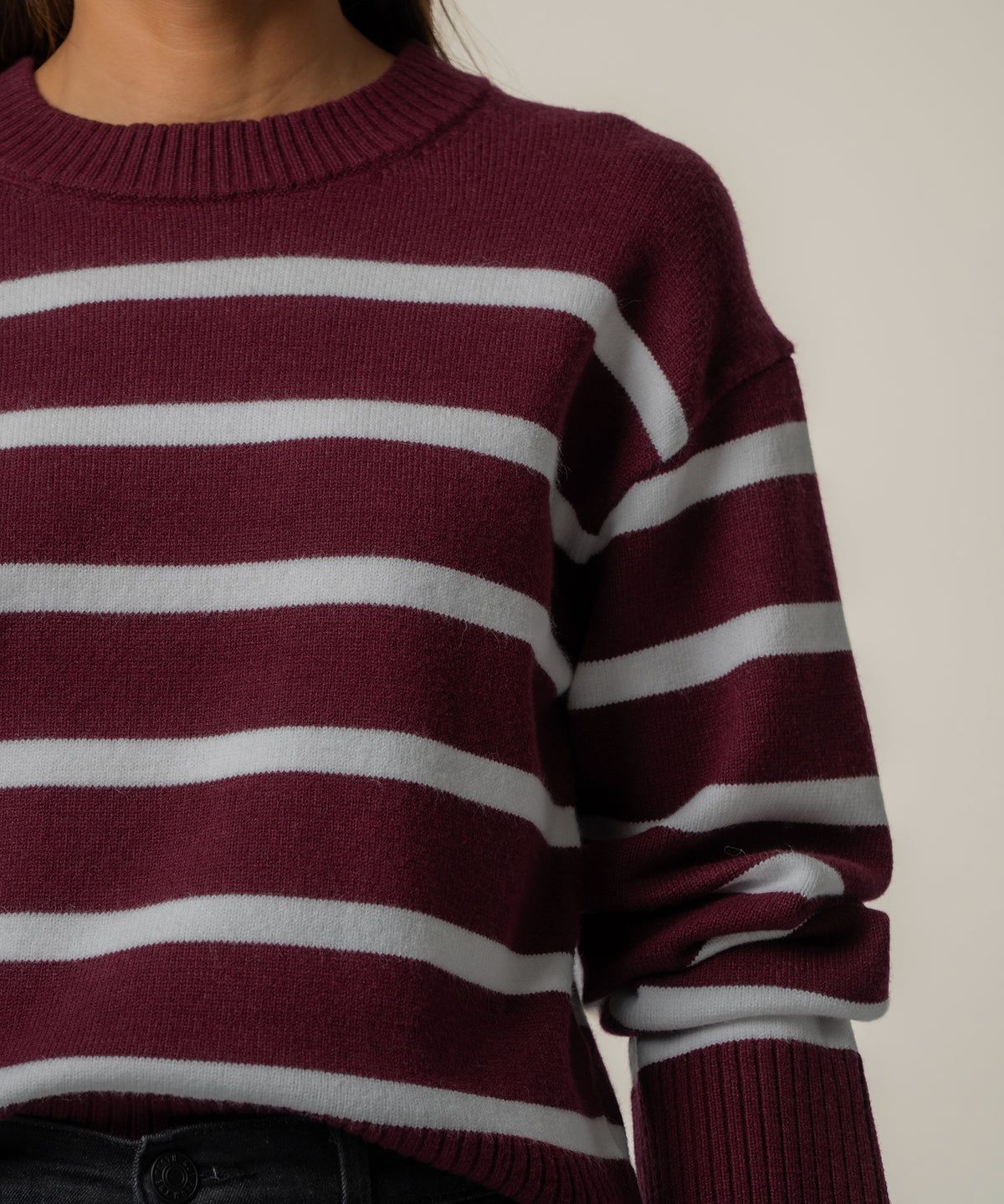 Sam Stripe Sweater Knit in Bordeaux/Ivory