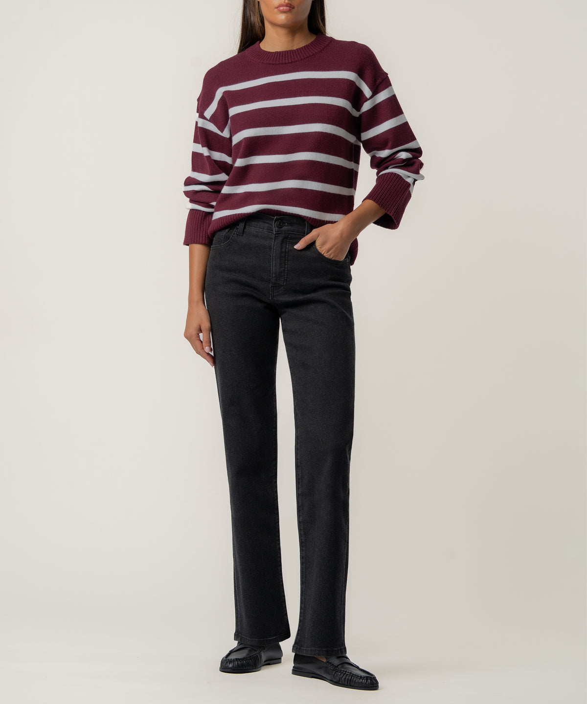 Sam Stripe Sweater Knit in Bordeaux/Ivory