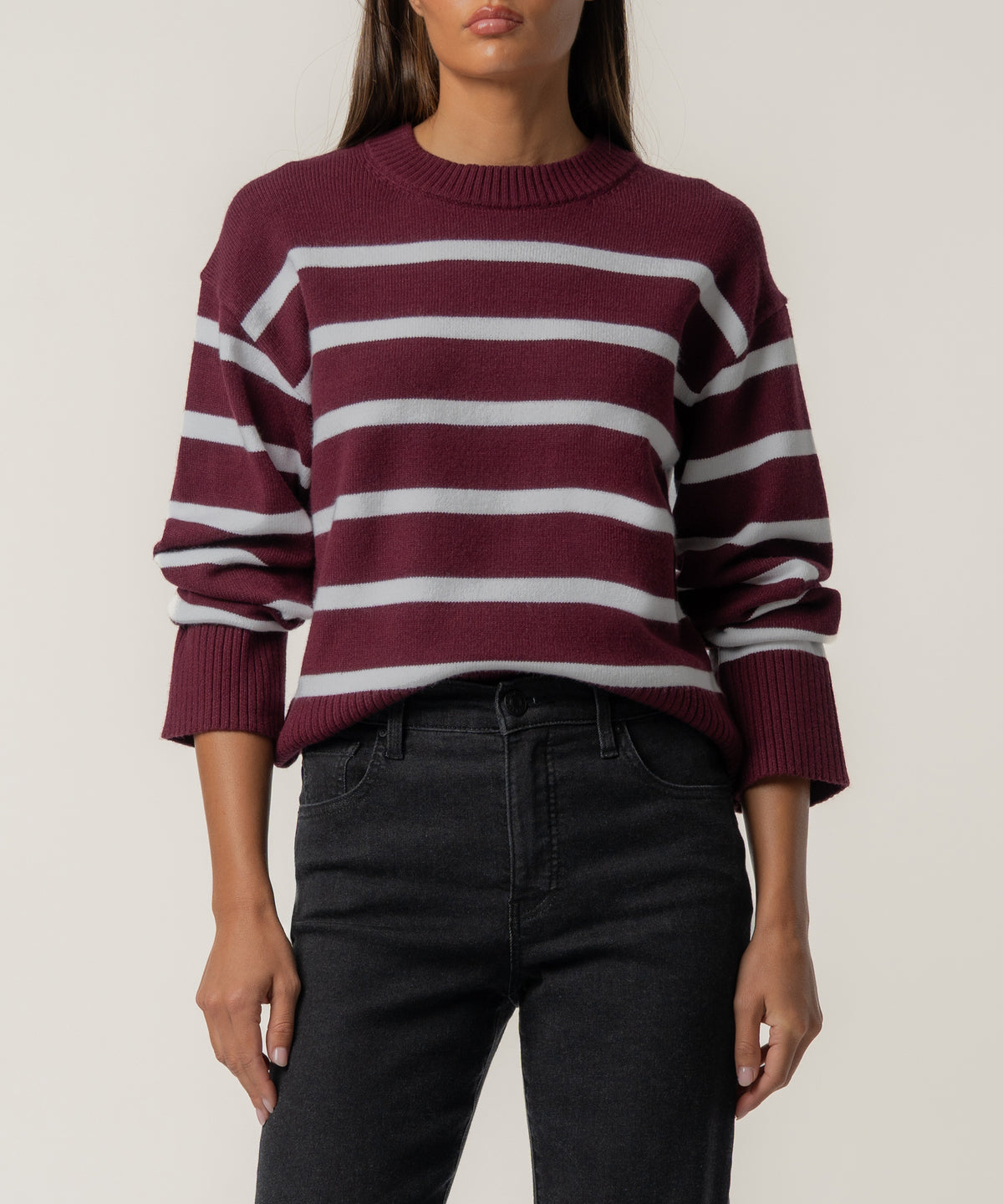 Sam Stripe Sweater Knit in Bordeaux/Ivory