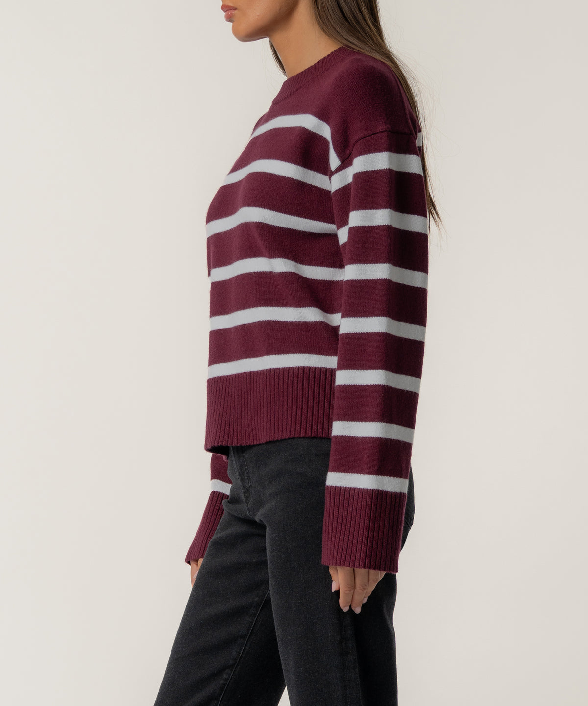 Sam Stripe Sweater Knit in Bordeaux/Ivory