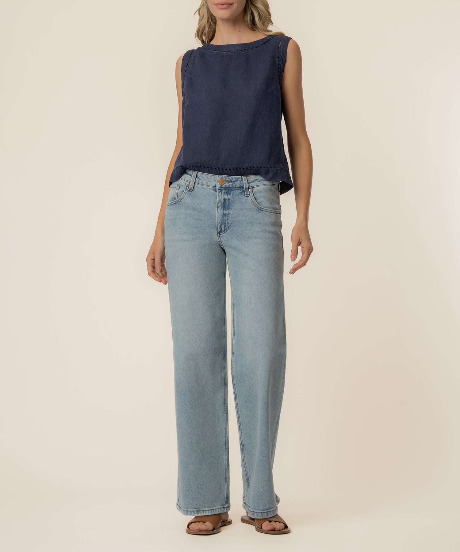 Joanne Sleeveless Crop Top in Ink Blue