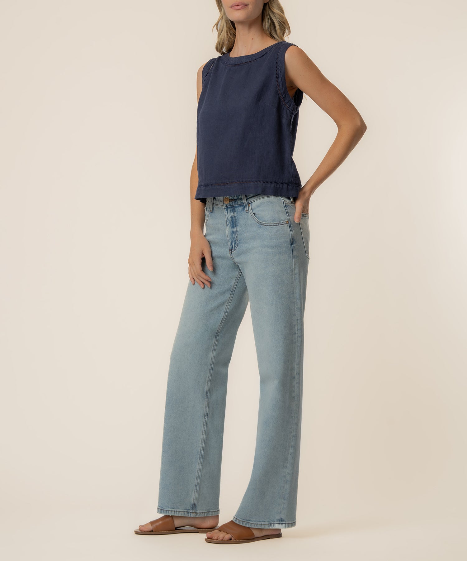 Joanne Sleeveless Crop Top in Ink Blue