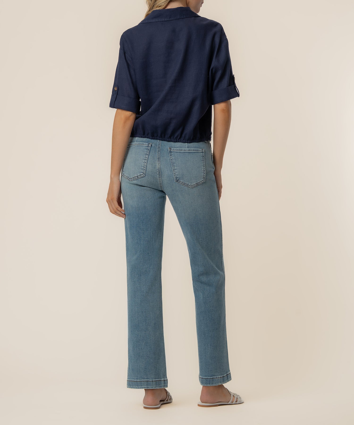 Rebel Linen Knot Front Shirt in Navy