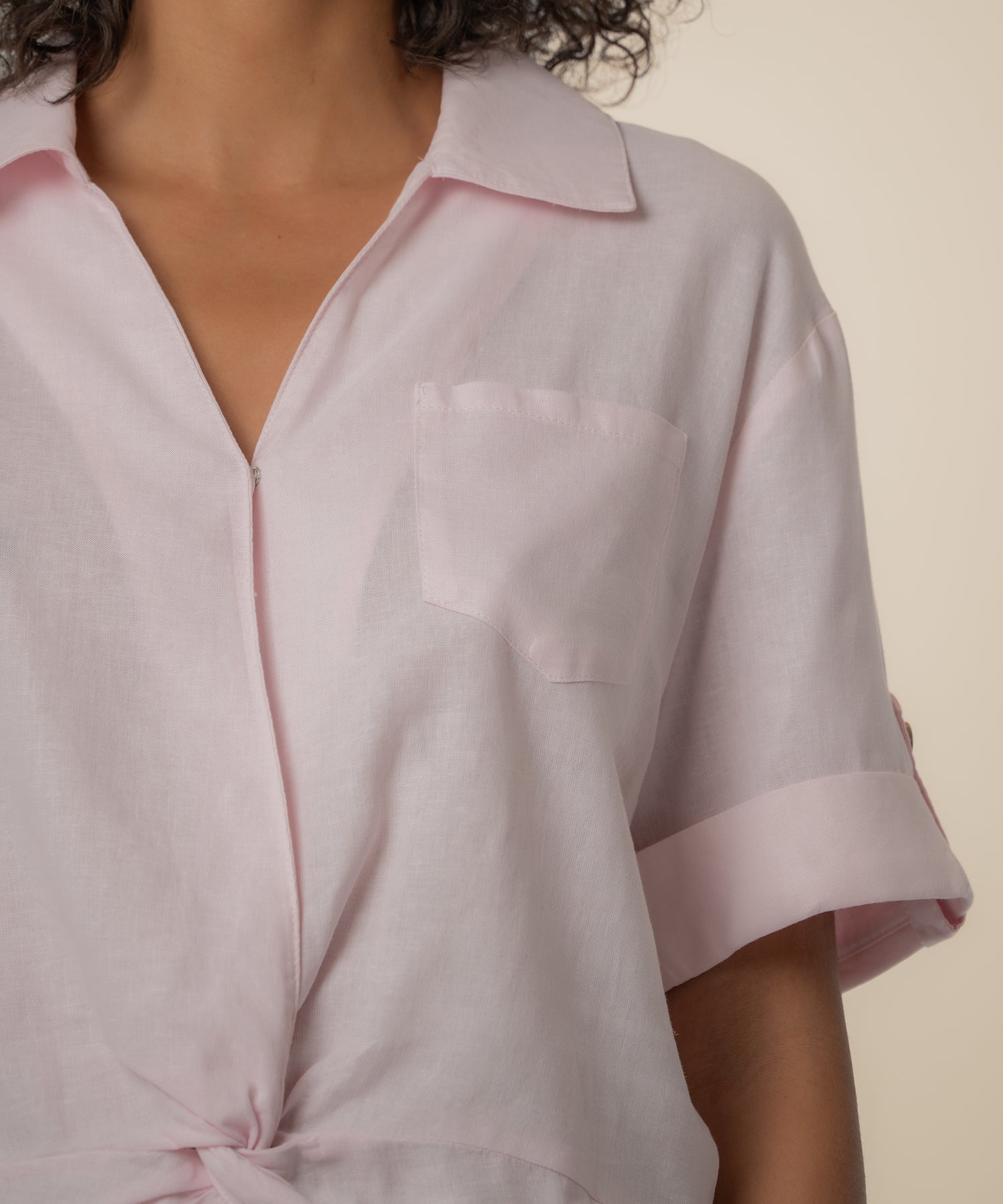 Rebel Linen Knot Front Shirt in Princess