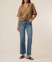 Rebel Linen Knot Front Shirt in Wood