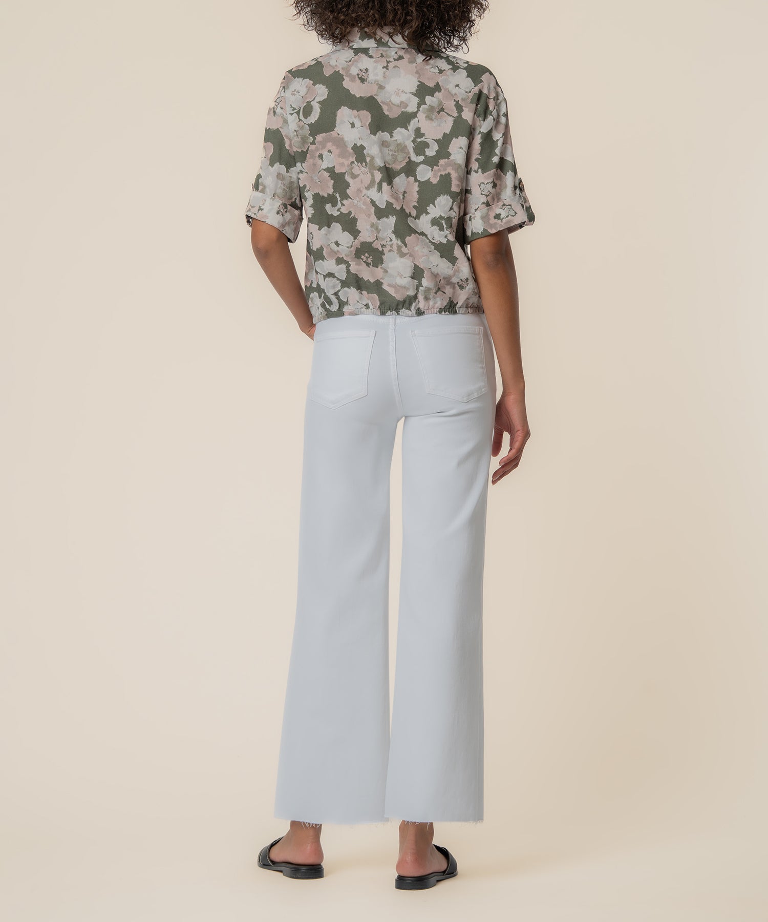 Rebel Linen Knot Front Shirt in Andalusia Seaweed/Khaki