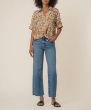 Rebel Linen Knot Front Shirt in Cambridge Wood