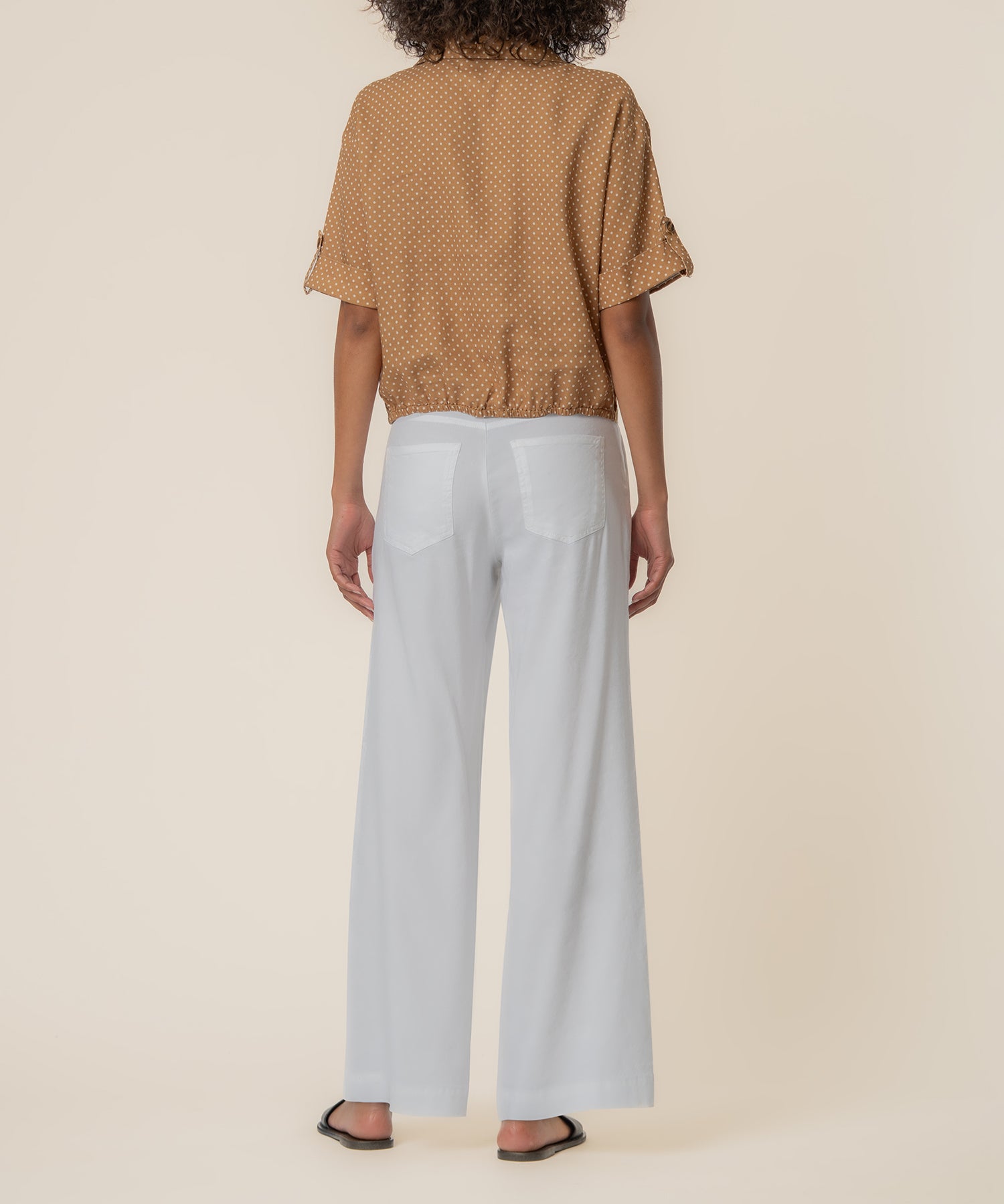 Rebel Linen Knot Front Shirt in Dot Wood/Ivory