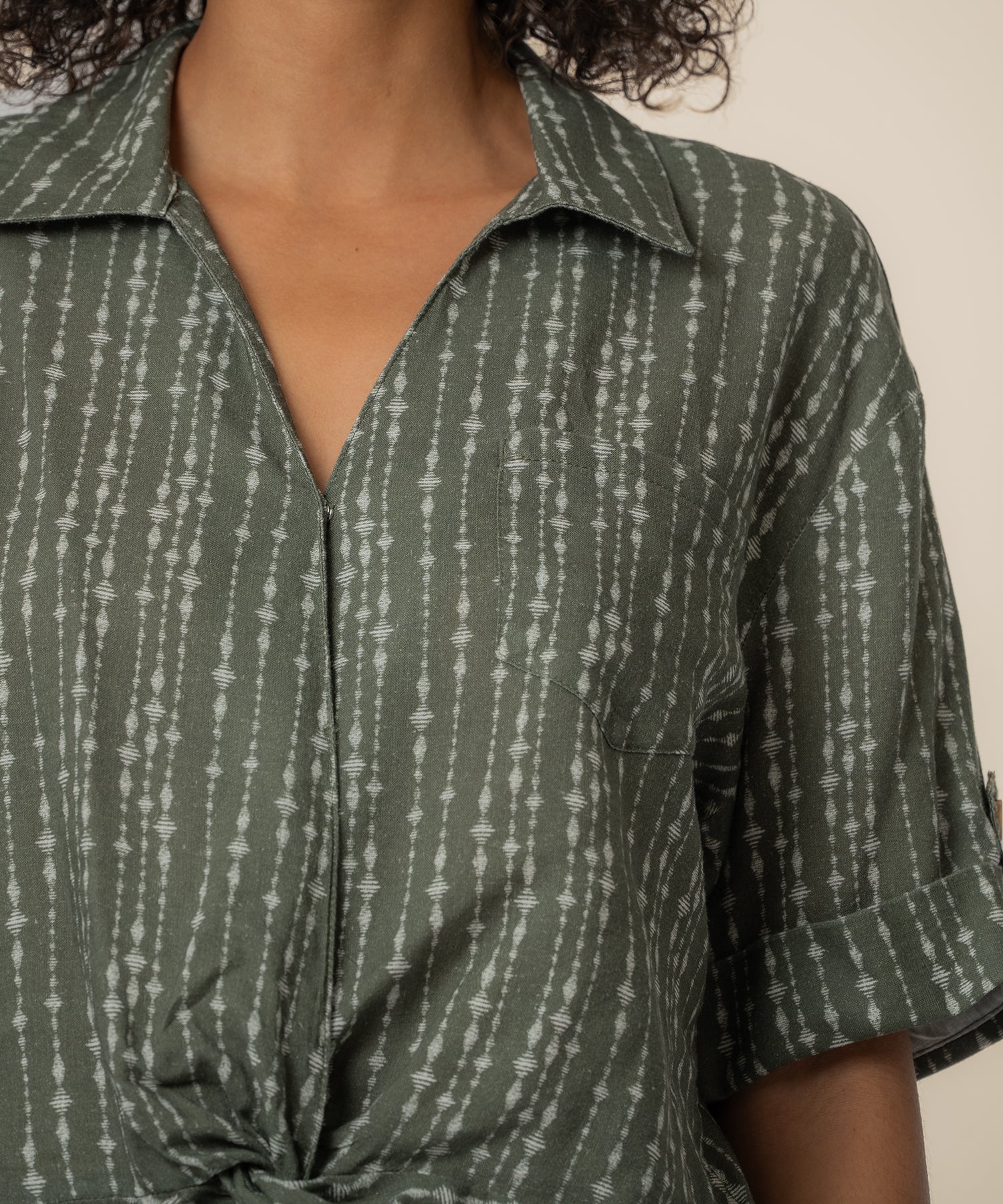 Rebel Linen Knot Front Shirt in Inca Seaweed