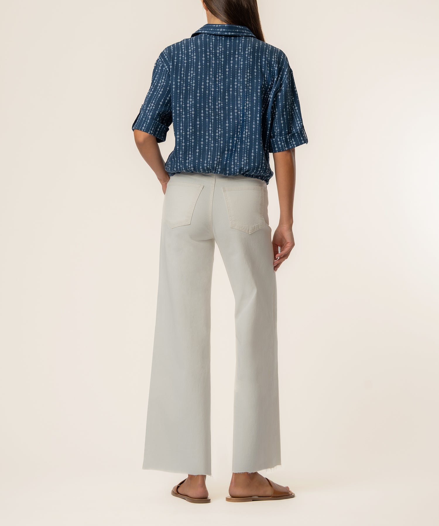 Rebel Linen Knot Front Shirt in Inca Navy/Ivory