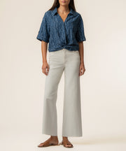 Rebel Linen Knot Front Shirt in Inca Navy/Ivory