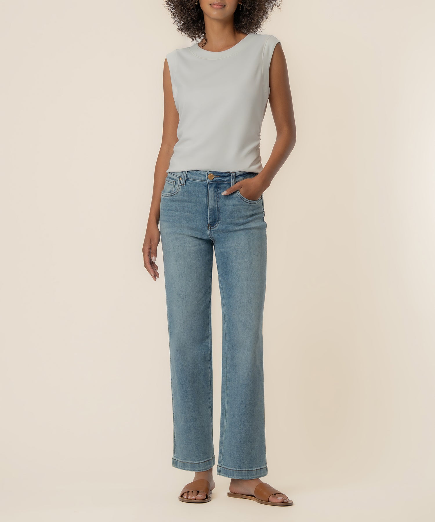 Rayna Banded Tank in Ivory - Kut from the Kloth