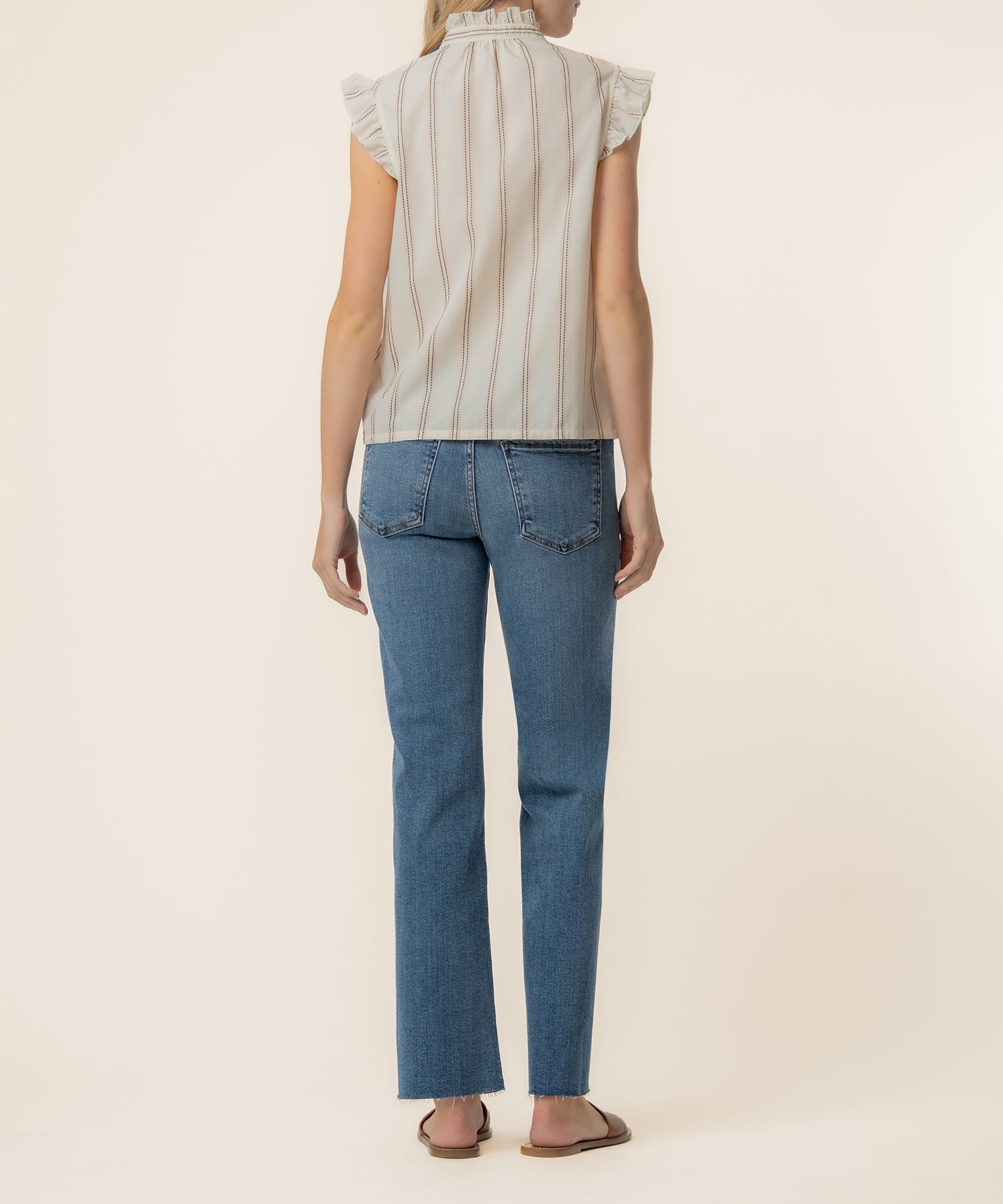 Ronda Ruffle Neck Top in Cream