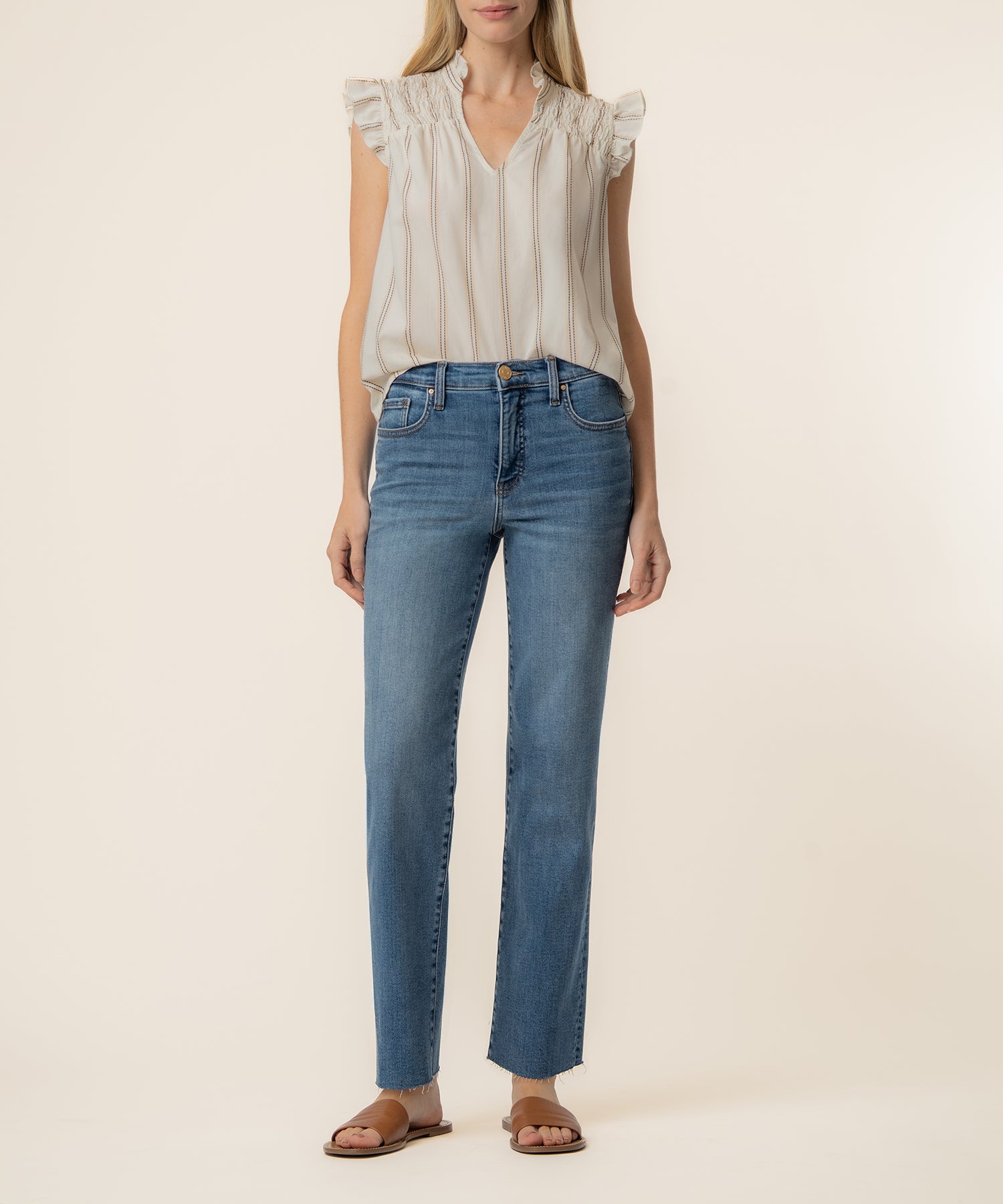 Ronda Ruffle Neck Top in Cream