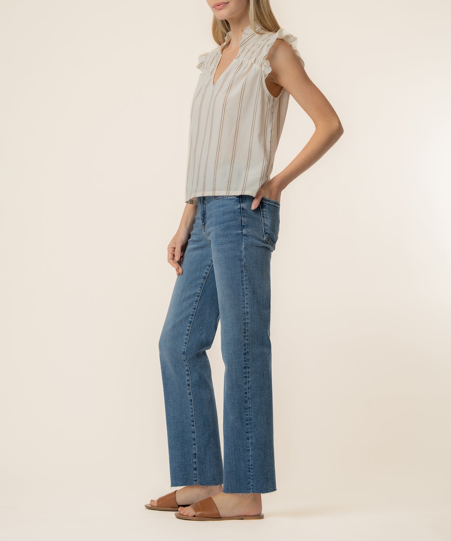 Ronda Ruffle Neck Top in Cream
