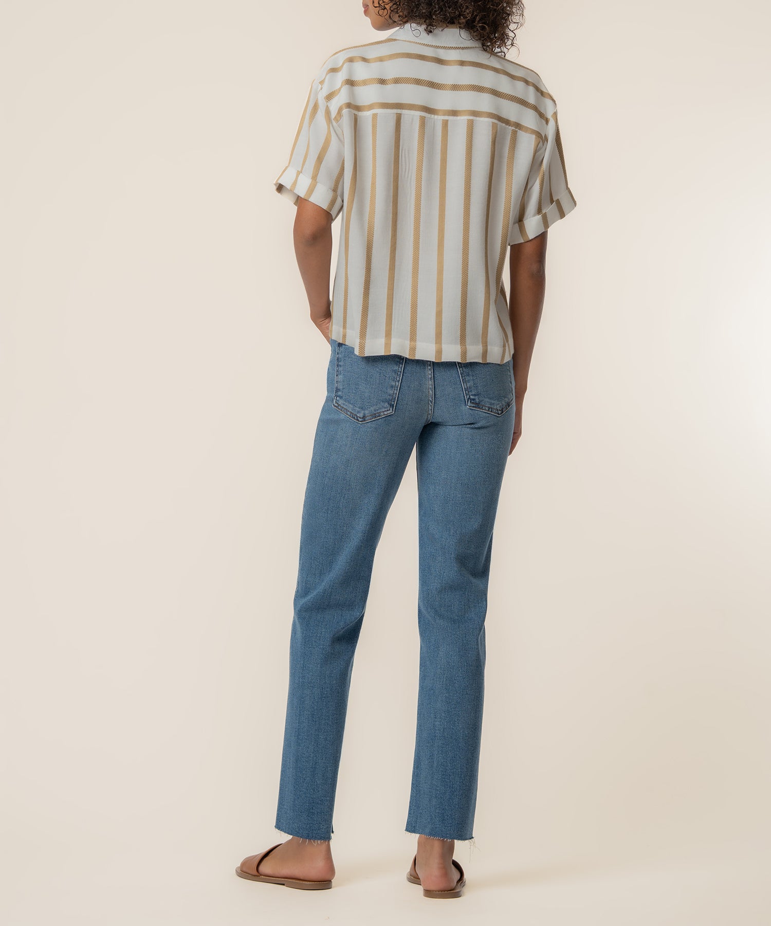 Aida Stripe Top in Golden/Off White