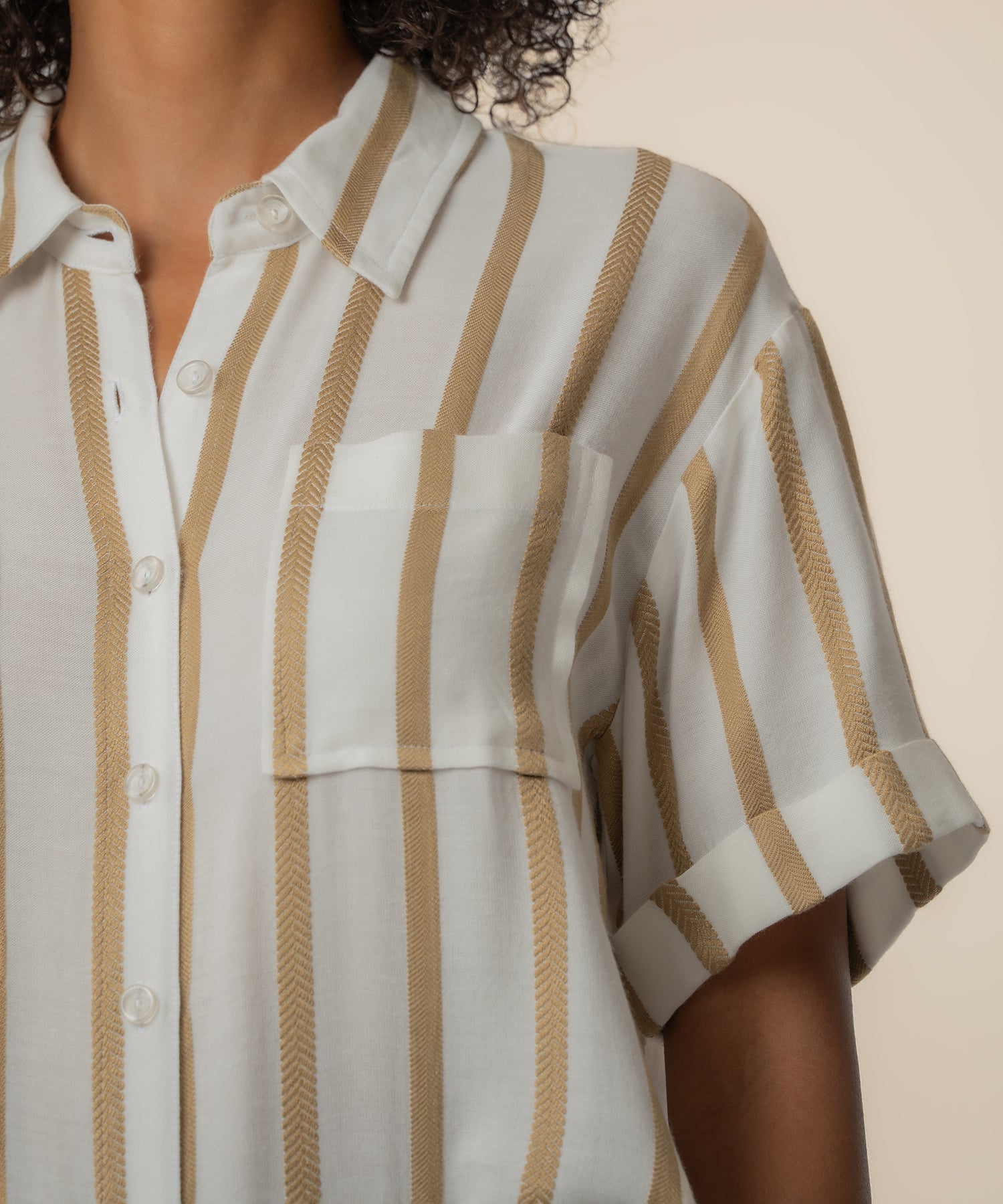 Aida Stripe Top in Golden/Off White