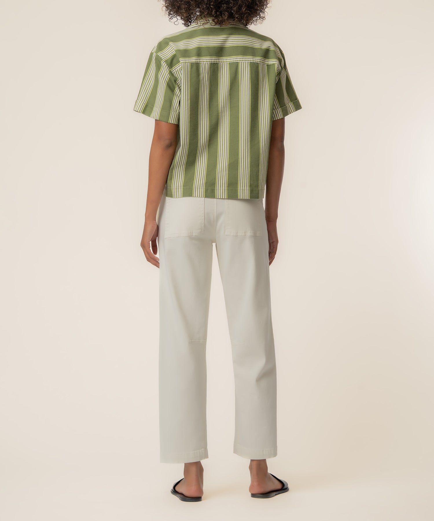 Aida Linen Top in Olive/Ivory