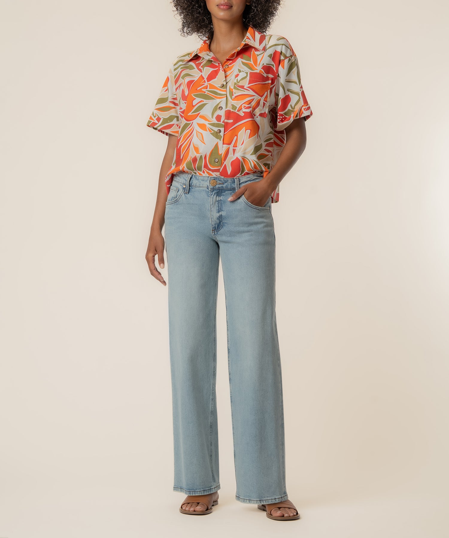 トップス MEDI FRUIT DYED CUT TOP Aida Linen Top in Red/Orange - Kut from the Kloth
