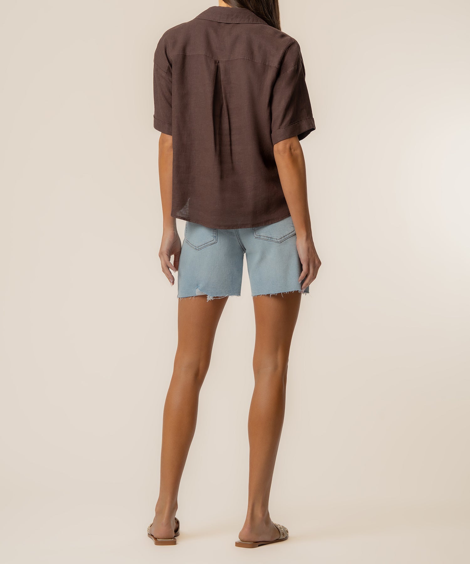 Brianna Linen Boxy Shirt in Chocolate